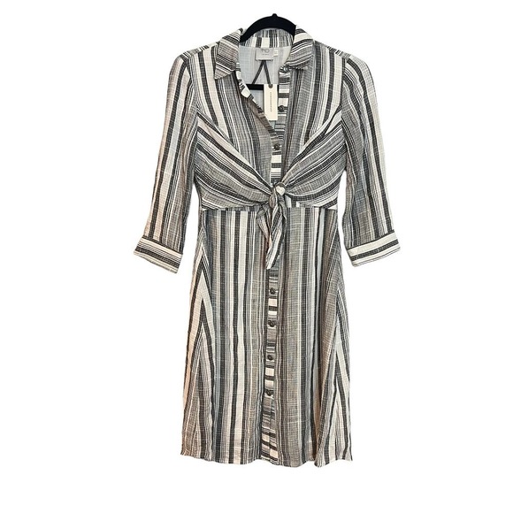 HD in Paris Anthropologie Striped Tie Front Linen Dress Women's Size 0 - Picture 7 of 12